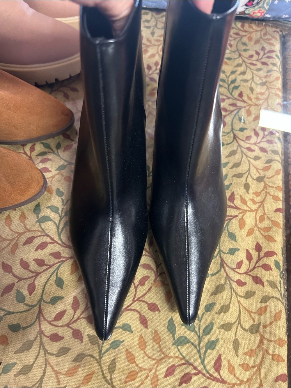 H&M Black Pointed Leather-Look Ankle Boots